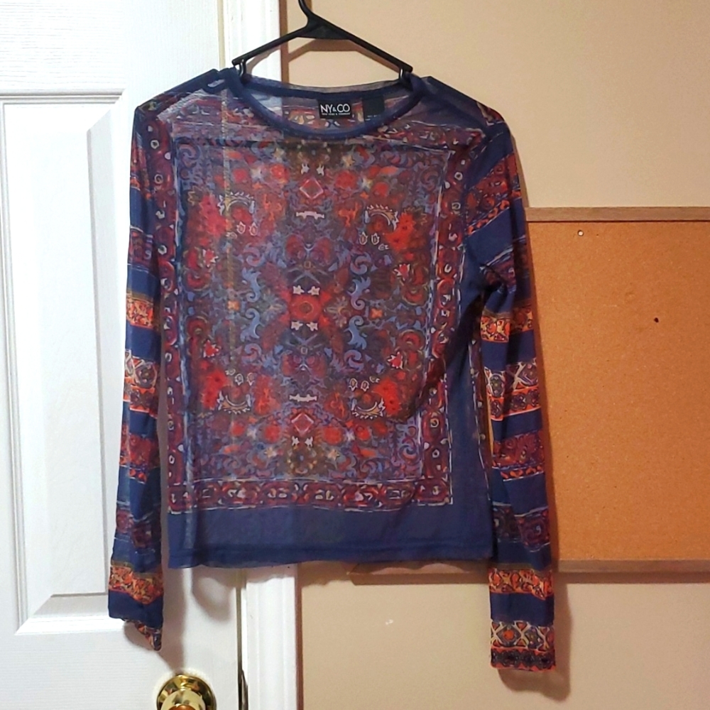 Sheer Long Sleeve Top Size Med